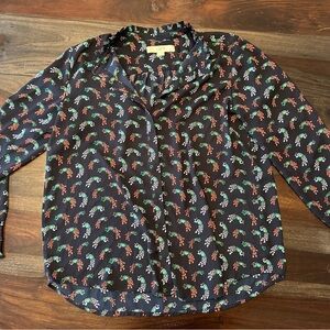 LOFT Black Blouse with Notched Collar and Buttoned Style